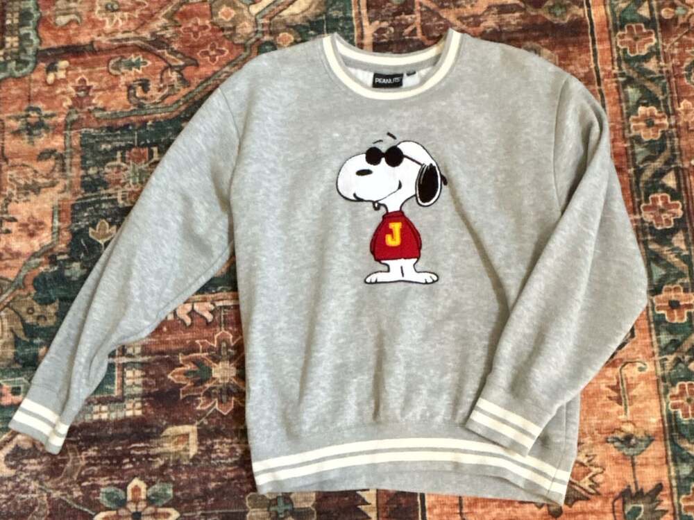 Peanuts Snoopy Joe Cool Sweatshirt Size L Grey Embroidered Pullover